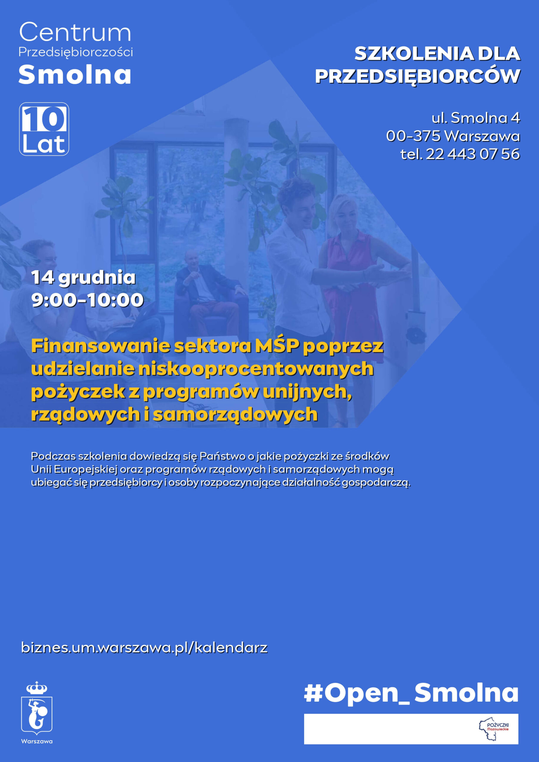 Zaproszenie na spotkanie w Centrum Przedsiębiorczości Smolna 14.12.2023
